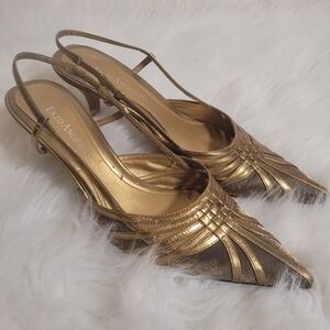 Gold Office Siren Low Heel Strappy Pointed Y2K CorpCore Sandals